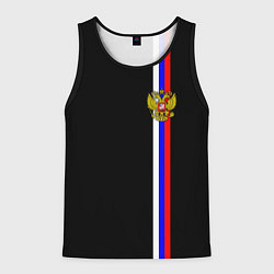 Майка-безрукавка мужская Лента с гербом России, цвет: 3D-черный