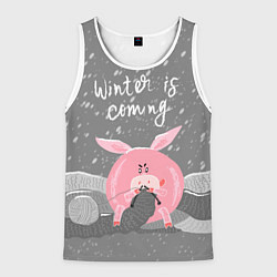 Майка-безрукавка мужская Pig: Winter is Coming, цвет: 3D-белый