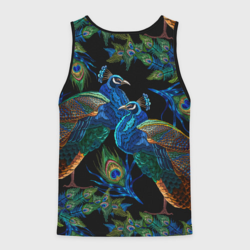 Мужская майка без рукавов Павлины - вышивка гладью / 3D-Черный – фото 2