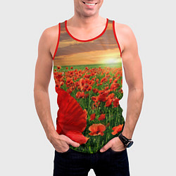 Майка-безрукавка мужская Красный мак на закате, цвет: 3D-красный — фото 2