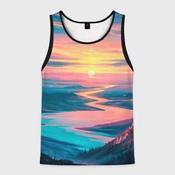 Майка-безрукавка мужская Извилистая река закат природа, цвет: 3D-черный