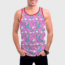 Майка-безрукавка мужская Единороги и пончики, цвет: 3D-красный — фото 2
