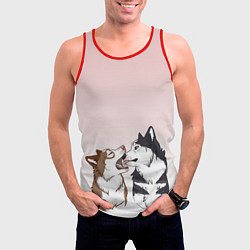Майка-безрукавка мужская Хаски играют, цвет: 3D-красный — фото 2