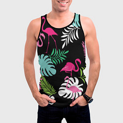 Майка-безрукавка мужская Фламинго с цветами, цвет: 3D-черный — фото 2