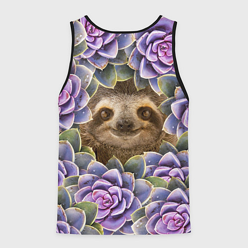 Мужская майка без рукавов Ленивец среди цветов / 3D-Черный – фото 2