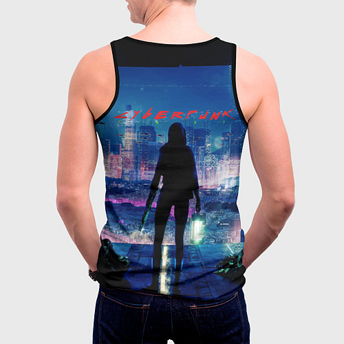 Мужская майка без рукавов КИБЕРПАНК НАЙТ СИТИ / 3D-Черный – фото 4