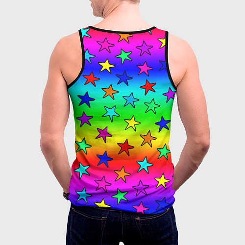 Мужская майка без рукавов Радужные звезды / 3D-Черный – фото 4