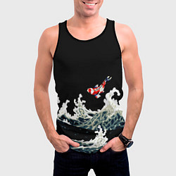Майка-безрукавка мужская Карп Кои Волна Япония Рыба, цвет: 3D-черный — фото 2