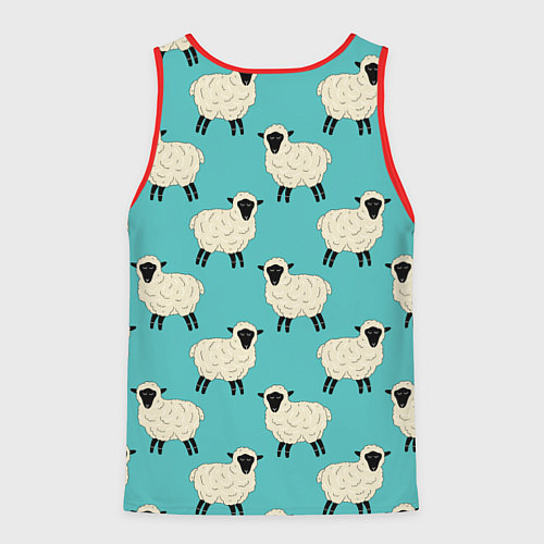 Мужская майка без рукавов Овечки паттерн на бирюзовом / 3D-Красный – фото 2