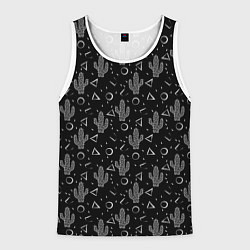 Майка-безрукавка мужская Черно белые кактусы, цвет: 3D-белый