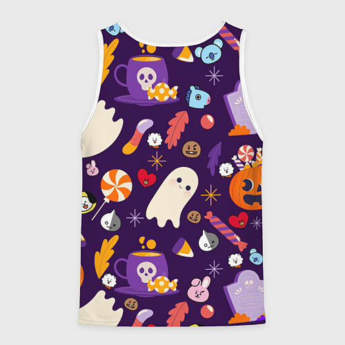 Мужская майка без рукавов HALLOWEEN BTS BT21 PATTERN БТ21 БТС ХЕЛЛОУИН / 3D-Белый – фото 2