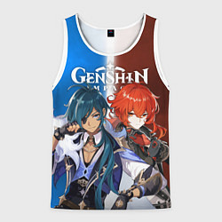 Майка-безрукавка мужская КЭЙА И ДИЛЮК ГЕНШИН, цвет: 3D-белый