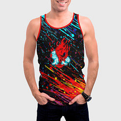 Майка-безрукавка мужская Cyberpunk 2077 Цветные брызги, цвет: 3D-красный — фото 2