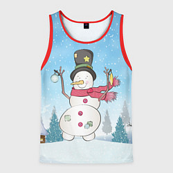 Майка-безрукавка мужская Снеговик в снежном дворике, цвет: 3D-красный
