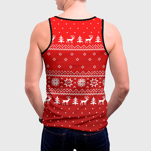 Мужская майка без рукавов Красный узор с оленями / 3D-Черный – фото 4