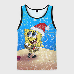 Майка-безрукавка мужская НОВОГОДНИЙ ГУБКА БОБ КВАДРАТНЫЕ ШТАНЫ, цвет: 3D-черный