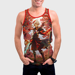 Майка-безрукавка мужская Каэдэхара Кадзуха стоит в лесу Genshin Impact, цвет: 3D-красный — фото 2