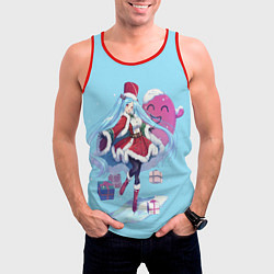 Майка-безрукавка мужская Рождественская Хацунэ Мику, цвет: 3D-красный — фото 2