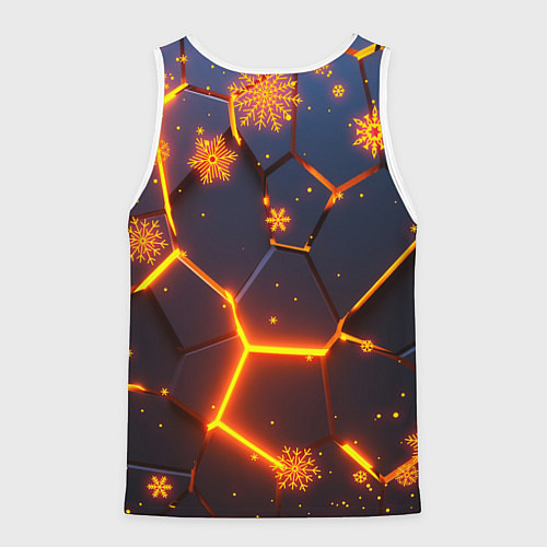 Мужская майка без рукавов НОВОГОДНИЕ ОГНЕННЫЕ 3D ПЛИТЫ FIRE NEON HEXAGON / 3D-Белый – фото 2