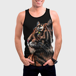 Майка-безрукавка мужская Тигр в Темноте Взгляд Вверх, цвет: 3D-черный — фото 2