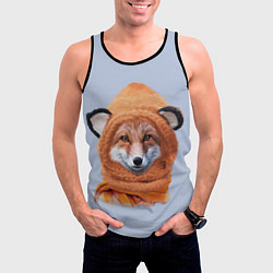 Майка-безрукавка мужская Рыжий лис в шапке, цвет: 3D-черный — фото 2