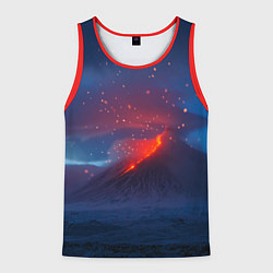 Майка-безрукавка мужская Извержение вулкана ночью, цвет: 3D-красный
