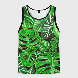 Майка-безрукавка мужская Тропические листья на темном фоне, цвет: 3D-черный