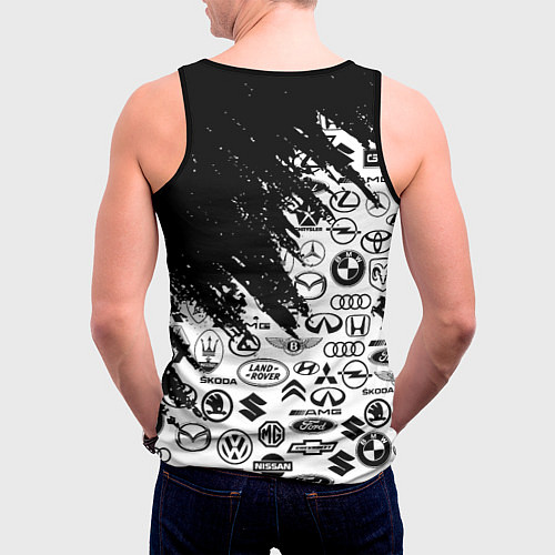 Мужская майка без рукавов Subaru - Паттерн логотипов авто / 3D-Черный – фото 4