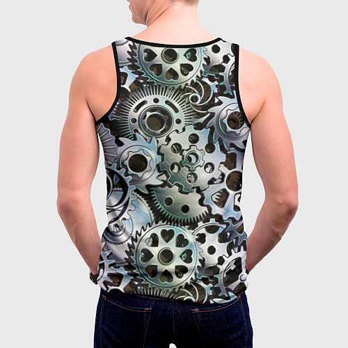 Мужская майка без рукавов Стимпанк шестеренки Steampunk / 3D-Черный – фото 4