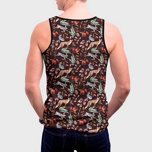 Мужская майка без рукавов Лесная лисичка паттерн / 3D-Черный – фото 4