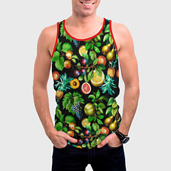 Майка-безрукавка мужская Сочные фрукты - персик, груша, слива, ананас, цвет: 3D-красный — фото 2