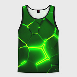 Майка-безрукавка мужская 3D ПЛИТЫ НЕОН NEON GREEN HEXAGON РАЗЛОМ, цвет: 3D-черный