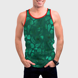 Майка-безрукавка мужская Яркие зеленые листья, цвет: 3D-красный — фото 2