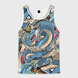 Майка-безрукавка мужская Синий дракон-монст, цвет: 3D-белый