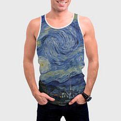 Майка-безрукавка мужская Звездная ночь Ван Гога, цвет: 3D-белый — фото 2