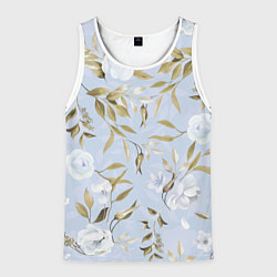 Майка-безрукавка мужская Цветы Золотые Листья, цвет: 3D-белый