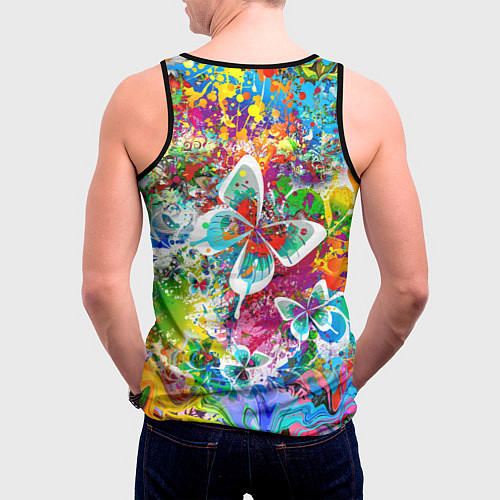 Мужская майка без рукавов Яркое безумие Бабочки, кляксы, граффити / 3D-Черный – фото 4