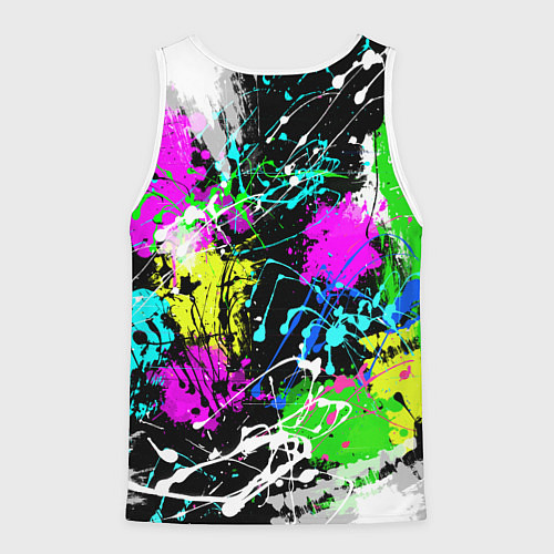 Мужская майка без рукавов Разноцветные пятна краски на черном фоне / 3D-Белый – фото 2
