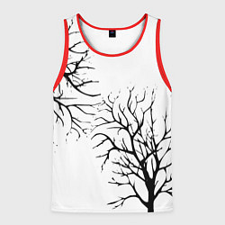 Майка-безрукавка мужская Черные ветки деревьев на белом фоне, цвет: 3D-красный