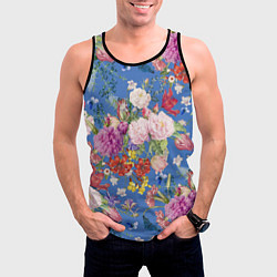 Майка-безрукавка мужская Цветы Розовый Букет На Синем Фоне, цвет: 3D-черный — фото 2