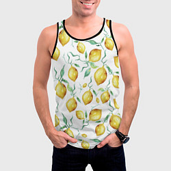 Майка-безрукавка мужская Лимоны Нарисованные Акварелью, цвет: 3D-черный — фото 2