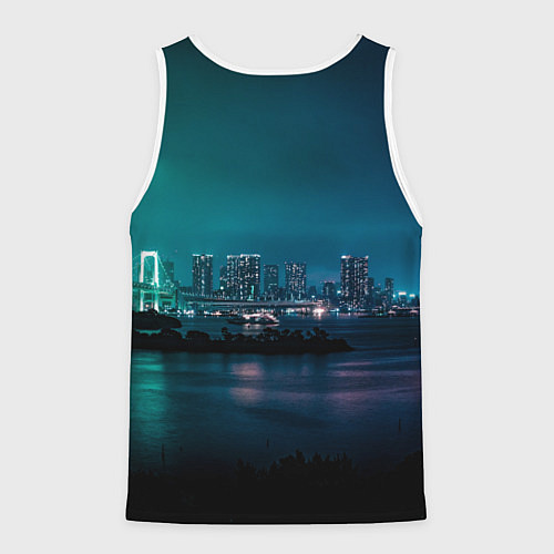 Мужская майка без рукавов Неоновый город с рекой - Светло-зелёный / 3D-Белый – фото 2