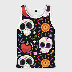 Мужская майка без рукавов Веселые черепа в цветах