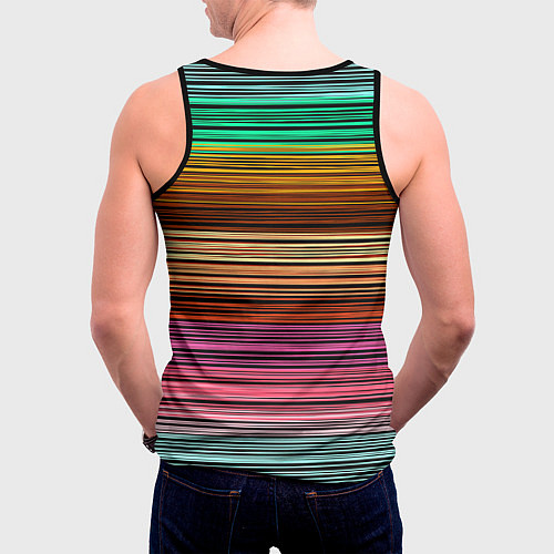 Мужская майка без рукавов Multicolored thin stripes Разноцветные полосы / 3D-Черный – фото 4