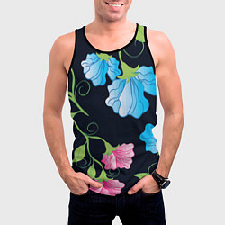 Майка-безрукавка мужская Яркие удивительные цветы в летней ночи, цвет: 3D-черный — фото 2