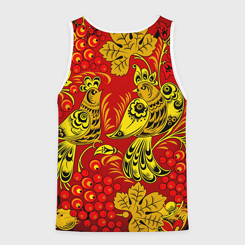 Мужская майка без рукавов Хохломская Роспись Две Птици На Красном Фоне / 3D-Белый – фото 2