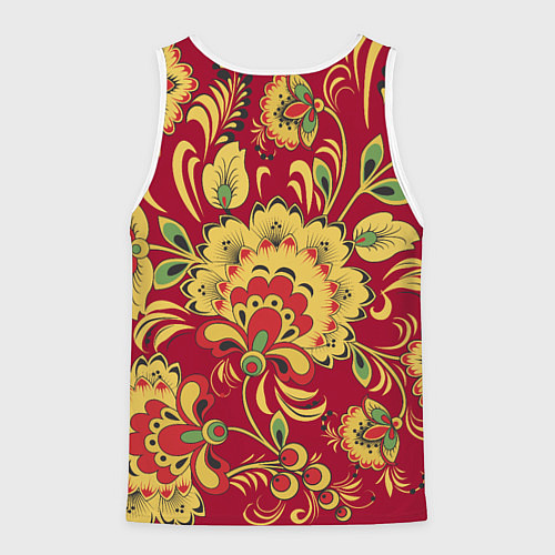 Мужская майка без рукавов Хохломская Роспись Цветы На красном Фоне / 3D-Белый – фото 2