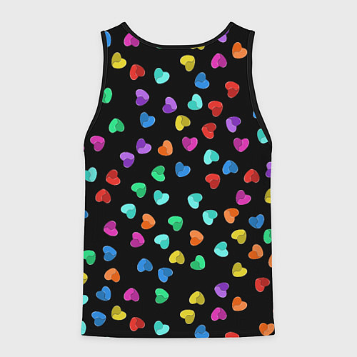 Мужская майка без рукавов Сердечки разноцветные на черном / 3D-Черный – фото 2