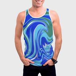 Майка-безрукавка мужская Тай-дай с синим, зелёным и белым цветом, цвет: 3D-белый — фото 2