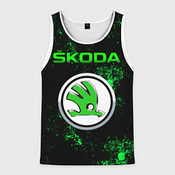 Майка-безрукавка мужская SKODA - ЗЕЛЕНЫЕ БРЫЗГИ, цвет: 3D-белый